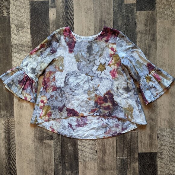 Bryn Walker Blouse Cecilia Floral Top Linen Bell Sleeve Shirt - Picture 1 of 7